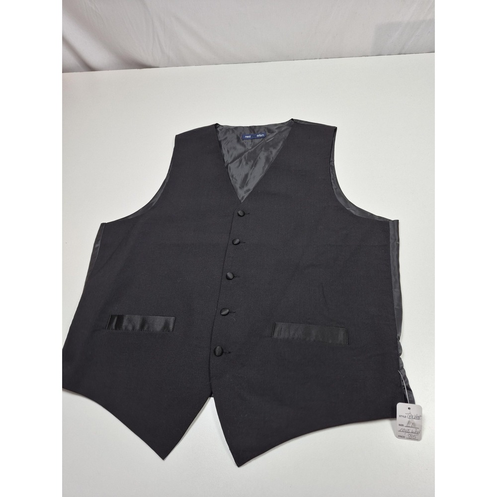 Neil Allyn Vest Mens L Long Black 100% Wool Tuxedo Suit Waistcoat Formal Wedding